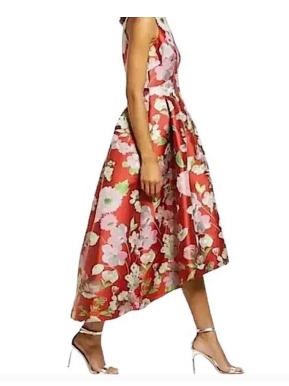 ELIZA J Floral Metallic Jacquard Cocktail Party Dress Fit & Flare Hi-Lo Sz 10